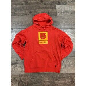 Burton Logo Pullover Hoodie Men's Size M Red Cotton Blend Fleece Lined Graphic